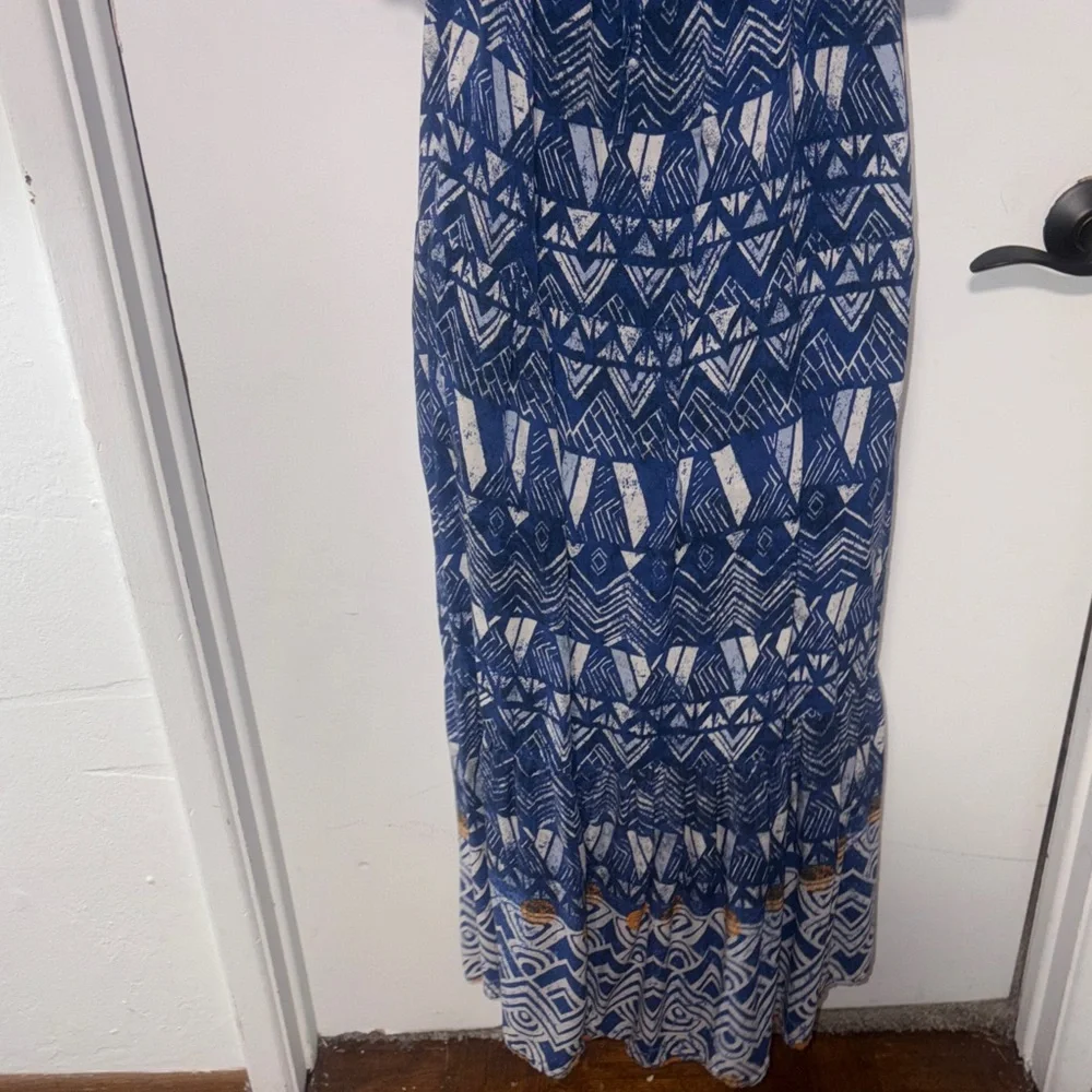 Knox Rose Blue and White Geometric artistic Maxi Dress size 2x - Picture 6 of 9
